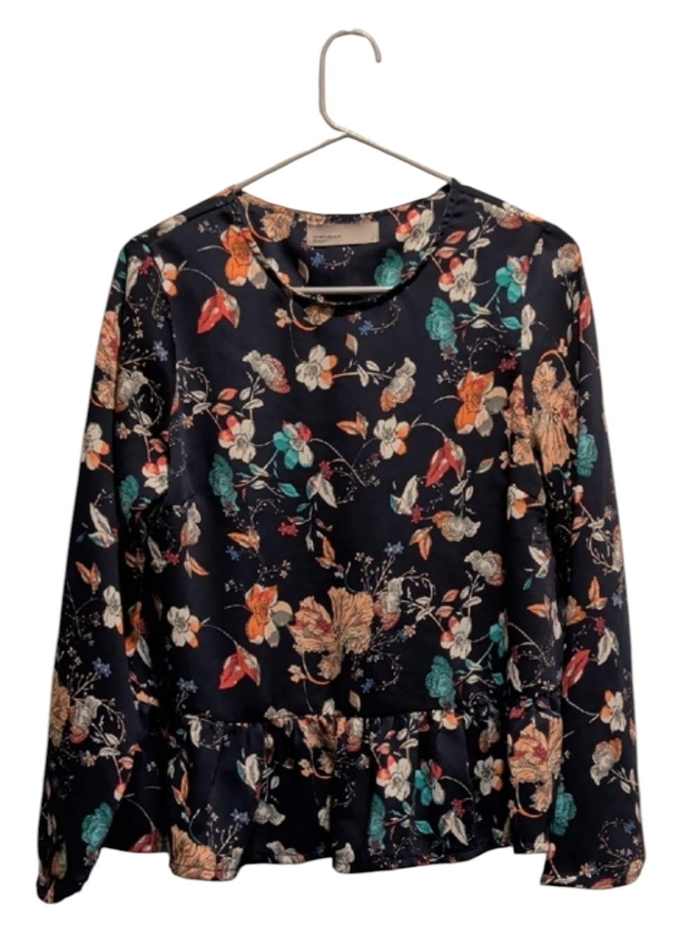 Vero Moda Navy Floral Peplum Blouse with Teal & Coral Accents